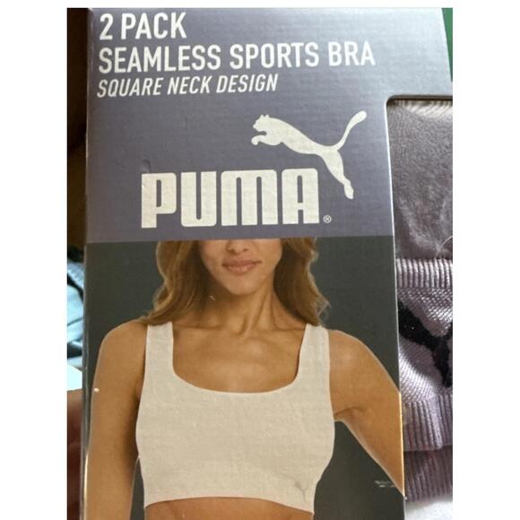 Puma Women's 2-Pack Square Neck Seamless Sports Bra, Purple/White, Size XL. BT - Picture 1 of 2